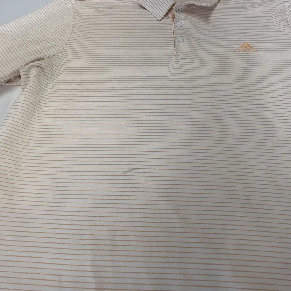 Adidas Performance Polo Shirt White and Orange Stripes Golf Casual - Mens - XL